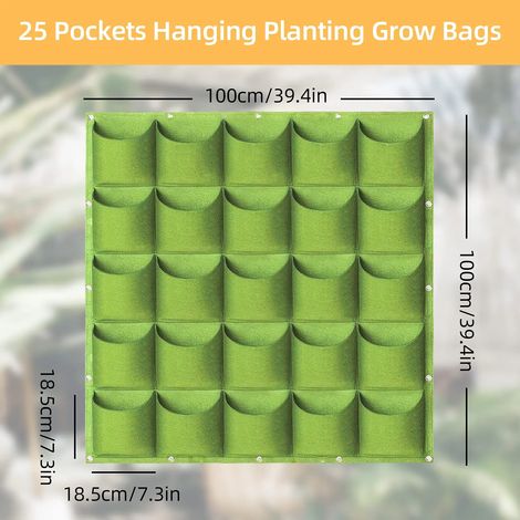(1 pièce - 25 poches vertes) Sacs de culture suspendus, sacs de culture verticaux muraux pour plantes, jardinière pour herbes aromatiques d'intérieur et d'extérieur (1/4)