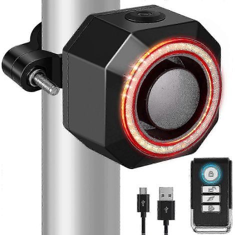 Système antivol, compatible avec les feux arrière de vélo, avec fonction alarme, chargement USB et fonction télécommande.