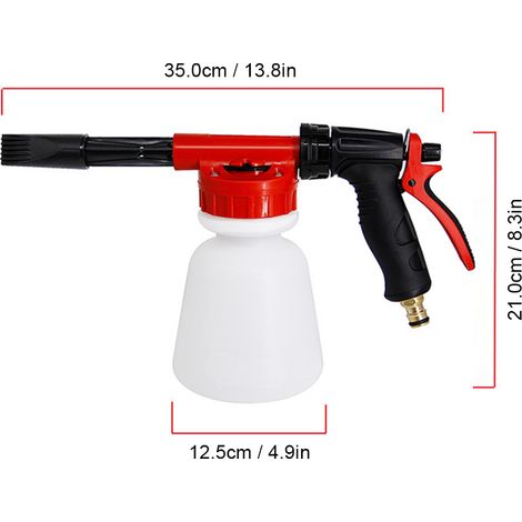 Decdeal Pistolet à mousse pour lavage de voiture, pulvérisateur de tuyau d'arrosage avec cadran à rapport réglable, Kit de buse de mousse de savon, bouteille de 1 litre, connecteurs universels (1/5)