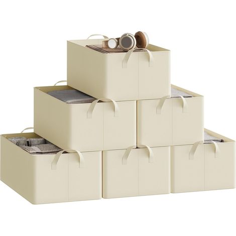 WOLTU Set of 6 26L Storage Boxes with Handles, Foldable Storage Organizer Containers Cube Baskets for Bedroom Closet Office, Cream