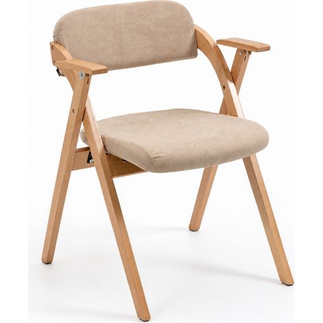 Set de 2 sillas plegables con reposabrazos de haya y asiento acolchado caqui MODENUIT (1/5)
