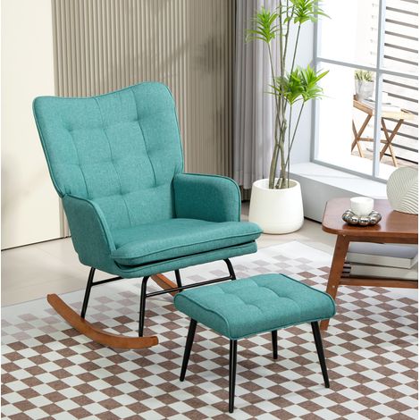 Schaukelstuhl mit Hocker, Polyester dunkelgrün, 64 x 89 x 90 cm, belastbar bis 130 kg (1/5)
