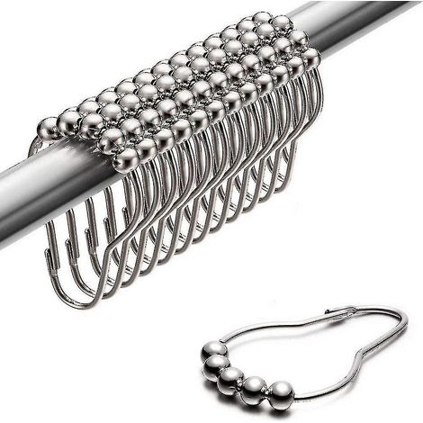 Lot de 12 anneaux de crochets de rideau de douche en métal antirouille, accessoires de salle de bain de haute qualité