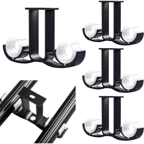 Lot de 4 supports de tringle à rideaux en aluminium, fixation murale double au plafond, en alliage, pour salle de bain et salon (noir) (1/5)
