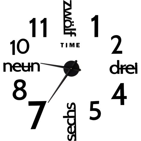 Dekorative Spiegelwanduhr, selbstklebender Aufkleber für Küche, Wohnzimmer, schwarze Wand (1/5)