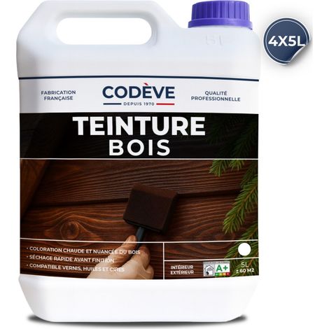 Teinture Bois - 4x5 L - Codeve Bois - Chêne moyen - Pour Teinter Tous Vos Bois Résineux, Feuillu, Européen Ou Exotique.