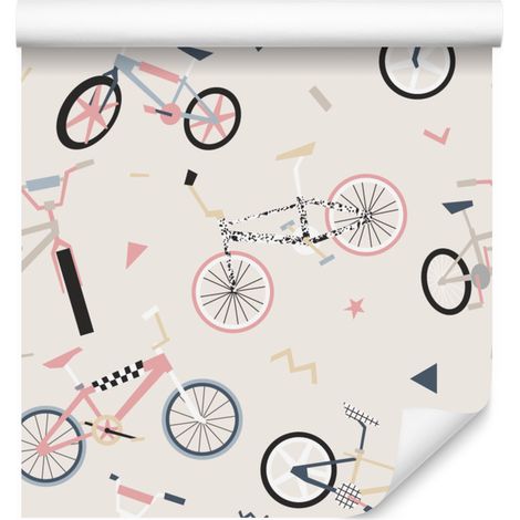 Papel pintado con coloridas bicicletas BMX para salón y dormitorio, 50x1000 cm. (1/5)