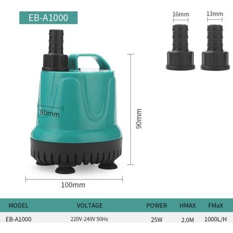 Geräuscharme, 220 V 25 W Tauchpumpe für Wasser, Öl und Kraftstoff, geeignet für Boote, Schwimmbäder, Motoren und Aquarien. 25 W, 1000 l/h, 12,5 x 10 x 12,5 cm (1/4)