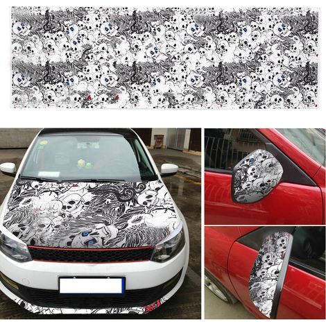 Autocollants graffiti imperméables et auto-adhésifs pour voiture 50 x 150 cm - Monstre noir et blanc (1/4)