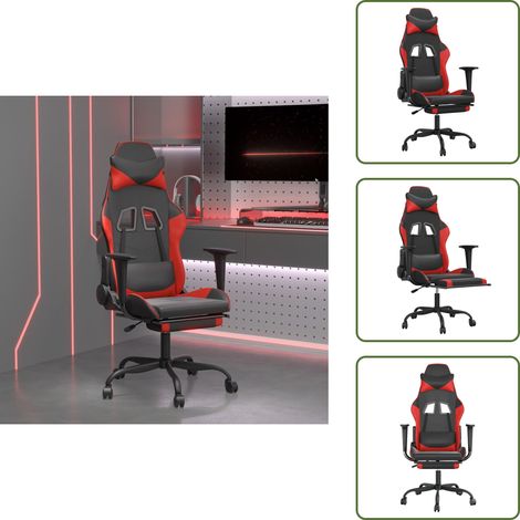 Gaming-Stuhl mit Massage & Fußstütze Schwarz & Rot Kunstleder - Gaming-Stuhl - Bürostuhl - Ergonomischer Stuhl - PC-Stuhl - Schreibtischstuhl (1/5)