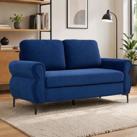 Sofá recto 173,5x81x92 cm en tejido azul, ahorro de espacio para salón FLORAGRACE (1/5)