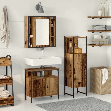 Badezimmermöbel-Set mit Regal mit Tür 3 pcs Braun Holzwerkstoff vidaXL (1/5)