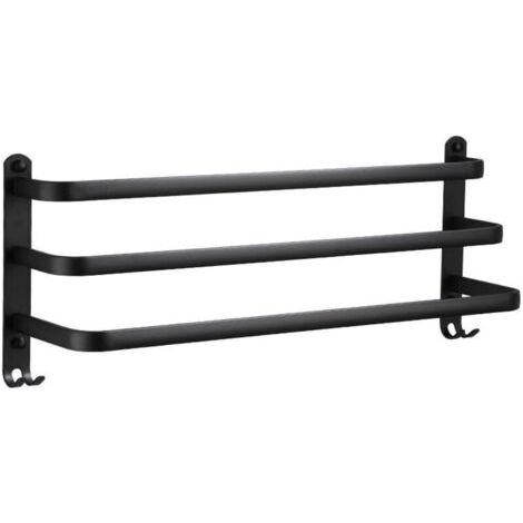 Porte-serviette porte-serviettes mural en aluminium à 3 niveaux avec crochets porte-serviettes noir étanche pour salle de bain cuisine salle de bain - 60 cm, (1/4)