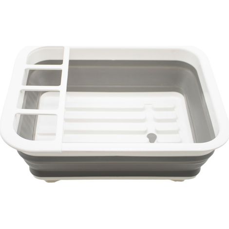 Égouttoir à vaisselle de cuisine - Gain de place - Pliable - Avec bonde d'évier - Gris