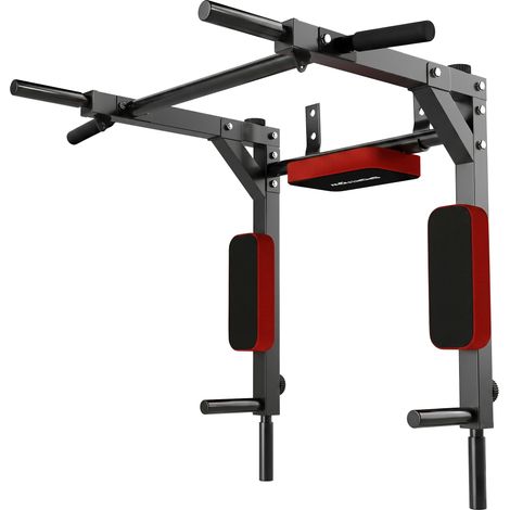 SPORTNOW barra de dominadas y fondos para pared 2 en 1 con mangos antideslizantes, carga 200 kg, para entrenamiento en casa, gimnasio, rojo