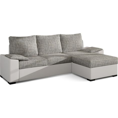 Canapé angle convertible et réversible simili blanc et tissu gris chiné Luzo 245cm (1/5)