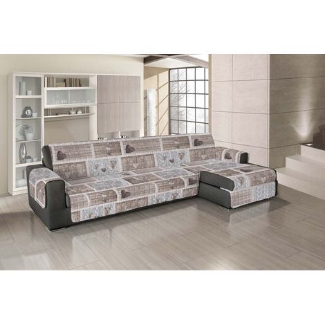 Copridivano Universale Con Penisola Trapuntato Made in Italy Antiscivolo Copri Seduta Protegge da Cani e Gatti Salva Divano Idrorepellente Shabby beige - 190 cm