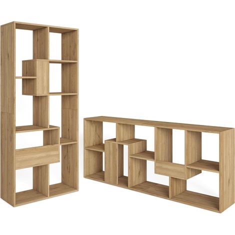 Skraut Home - Libreria scaffale, Scaffali in legno a ripiani, 67x31x162cm, Per libri, Stile moderno, Rovere (1/5)