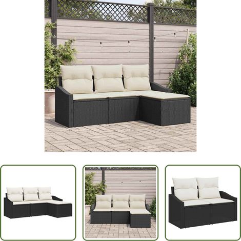 Terrassensofa - Sofa Set mit Kissen 4 pcs Schwarz Poly Rattan (1/5)