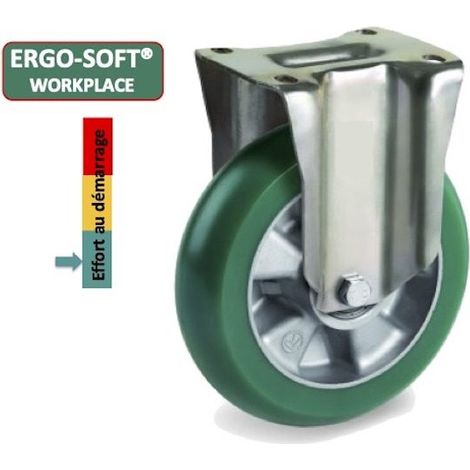 Roulette fixe diamètre 200 mm roue polyuréthane vert ERGO-SOFT® - 700 Kg (1/2)