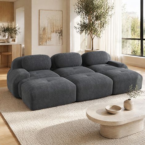 Divano angolare modulare in tessuto corduroy grigio, senza telaio, senza montaggio, imbottitura 32D (1/5)