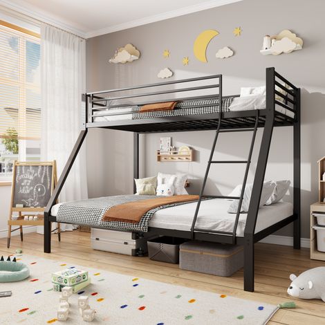 Letto a castello 204.5x146x160 cm, scala montabile a sinistra o destra, silenzioso, metallo nero (1/5)