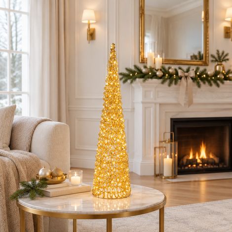 Albero a cono "Zoe" oro con microled per decorazioni natalizie per uso interno, da 80 cm (1/5)