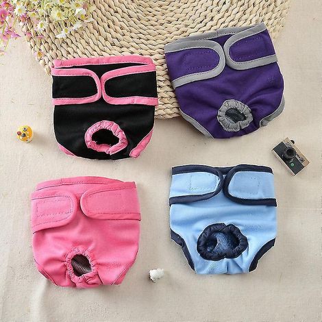 Couche Pour Chien Réutilisable - Culotte Sanitaire En Coton - Taille S (Taille 30-35 cm) - Pour Chiennes En Chaleur Ou Incontinence - 4 Pièces