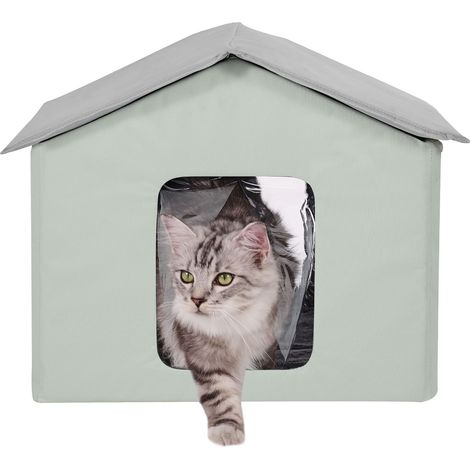 Maison chauffante pour chat, abri extérieur pliable avec coussin chauffant, température réglable et minuterie, tissu Oxford 600D, taille M, vert. (1/5)