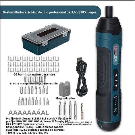 (Ensemble de 105 pièces) Ensemble de tournevis électrique rechargeable 1300mAh 3,6V, 4 réglages de couple, batterie incluse. (1/5)