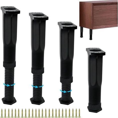 Set mit 4 verstellbaren Möbelfüßen (15-28 cm), schwarz, mit Befestigungsmaterial, universelle Füße für Schreibtische, Küchen, Schränke, Sofas und Tische.