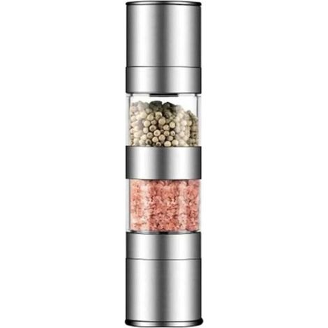 2-in-1 Salt and Pepper Shakers, Stainless Steel Manual Salt Mill with Adjustable Ceramic Rotor, Salt Grinder (1/4)