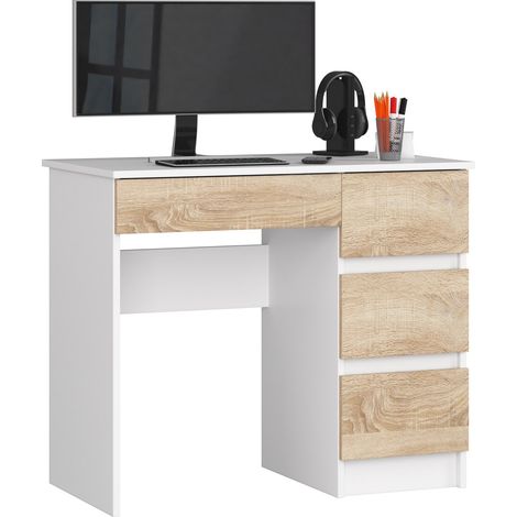 Akord – Bureau droit 90 cm – 4 tiroirs – Façade chêne sonoma – Panneau stratifié – Dimensions 90x50x77 cm – Pour espace de travail moderne
