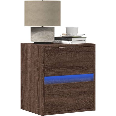 Table de chevet murale avec lumières LED-Table de nuit suspendue à LED chêne marron 113827 (1/5)
