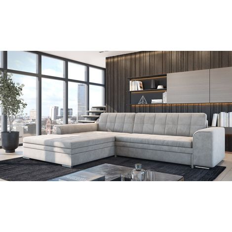Ecksofa Schlafsofa Sofa LUSAKA in Stoff Fresh Beige Ottomane Links