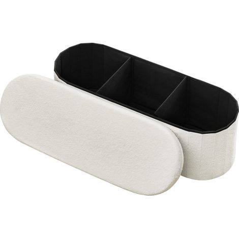 Banc de rangement ovale, coffre de rangement rembourré pliable en polaire Teddy, banquette rabattable, charge de 299,37 kg, pouf de bout de lit, pour salon, chambre à coucher, entrée, beige (1/5)