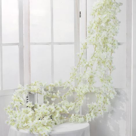 4 x 180 cm Artificial Silk Cherry Blossom Garland Hanging Artificial Flower Garland for Wedding Arch Decoration Home Garden Swing Party (White) (1/5)