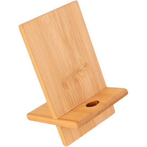 Support de téléphone en bambou avec trou de chargement, support en bois pour smartphone et tablette, pour bureau et cuisine (1/4)