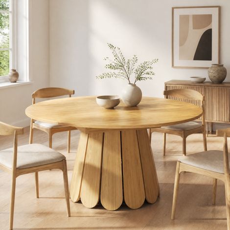 Tavolo allungabile rotondo in MDF effetto legno naturale 118-158 cm DESVIAE (1/5)