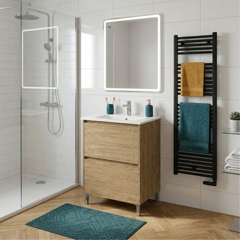 Meuble vasque L.60cm sur pied 2 tiroirs Chêne naturel LISBONA - sans colonne