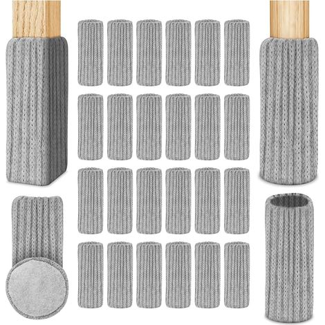 Lot de 24 chaussettes de chaise Élastiques En tricot Antidérapantes Pour meubles, table, chaise, pieds de chaise Pour pieds ronds et carrés Gris (1/5)