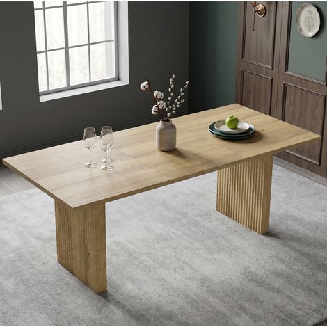 Table à manger extensible 140/200 x 90 cm, 6 à 8 personnes, MDF, couleur chêne (1/5)