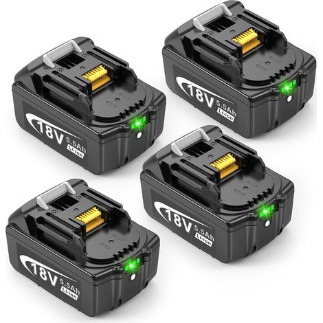 Lot de 4 batteries de rechange, 5,5 Ah, pour Makita, LXT, 18 V, DC18RC, compatibles avec toutes les batteries lithium-ion Makita, 14,4 V-18 V, BL1815, BL1830, BL1850, BL1430 (1/5)