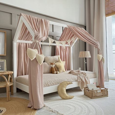 Ciel de lit en mousseline double pour 90x200 Rose clair