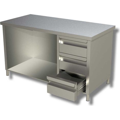 Table sur armoire ouverte avec 1 etagere et 3 tiroirs a droite Gamme 600 - Ristopro