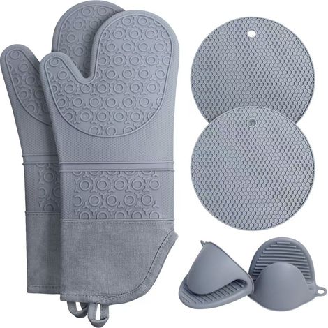 Set di 6 guanti da forno in silicone e griglia per teglie da cucina guanti da forno extra lunghi e resistenti al calore guanti da forno antiscivolo con funzione riscaldante (1/2)