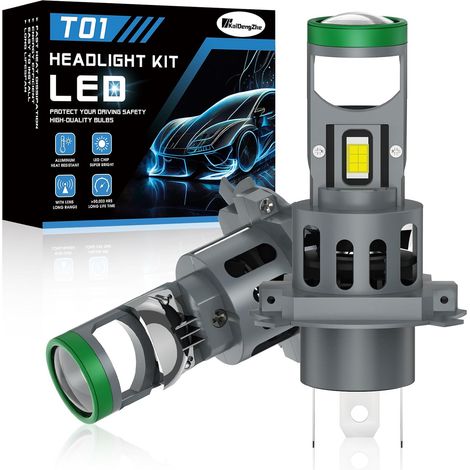 H4 LED Headlight Bulbs with Mini Projector Lens, 12V 80W 21000LM 6500K Size 1:1 H4 9003 HB2 Headlight Bulbs with Fan - 2PCS (1/5)