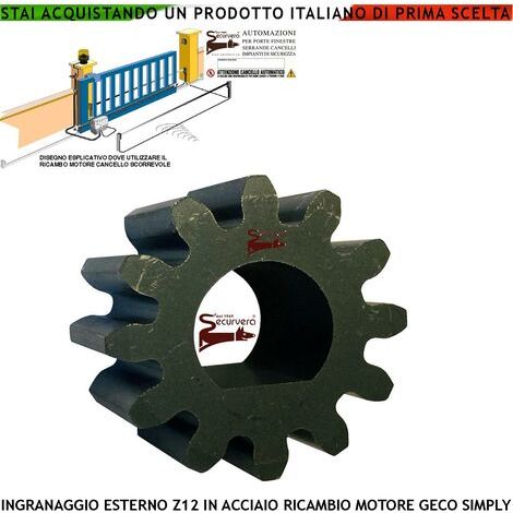 Pignone Adatto Alla Cremagliera Universale M4 Ricambio Motore Cancello Scorrevole Acciaio Ingranaggio Esterno 12 Denti Z12 Simply 48 Codice 100902 Geko 38 Codice STP067 Foro Cilindrico Con Blocco (1/5)