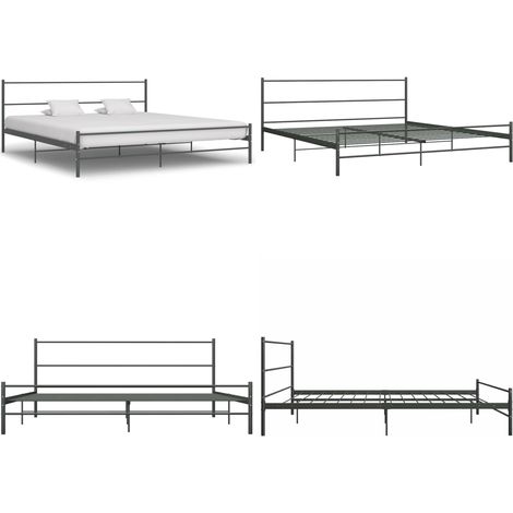 Cadre de lit sans matelas gris métal 180x200 cm - Lit Double - Cadre De Lit - Lit Metal - Lit Gris - Literie - Home & Living (1/5)