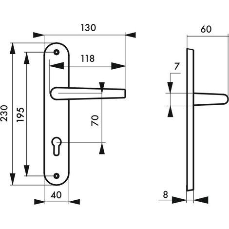 Thirard – Ensemble de poignées pour porte d'entrée Crecy – Trou de cylindre – Carré 7mm – Entr'axes 195mm – Aluminium anodisé argent